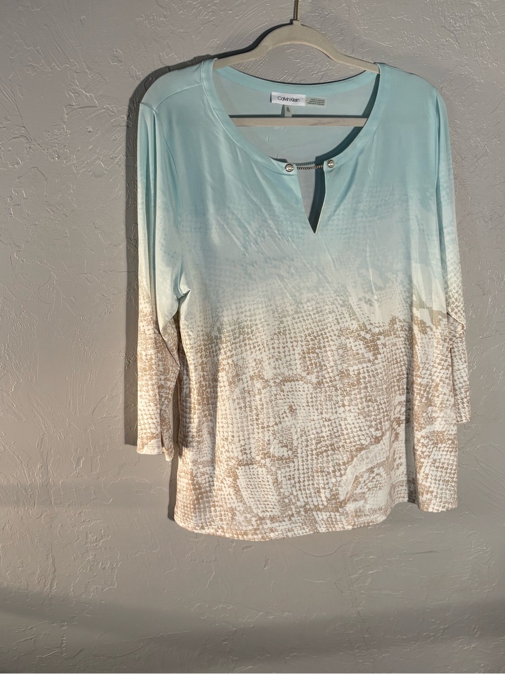 Calvin Klein Mint Ombre Keyhole Long Sleeve Top
